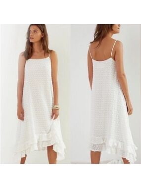 Anthropologie Bella Ivory Asymmetrical Large Dress New Sleeveless Ruffle MIDI